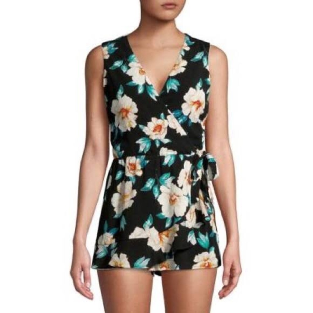 Design Lab Black And Yellow Floral Romper